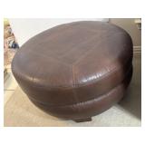 28ï¿½ x16" Brown Leather Round Ottoman featuring a