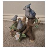 Bisque Porcelain Blue Jay Mom w/Babies