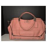 Coral Pink Coach Madison Woven Carrie Leather