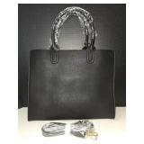 Black Faux-leather Structured Tote Bag featuring