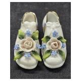 (2) Miniature Porcelain Decorative Shoes