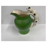 Ceramic Creamer Cat Handle Green Pitcher. 6ï¿½ Tall