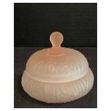 1950s Pink Satin/Frosted Glass Powder Jar with a