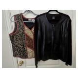 Sz XL Brown Sweater with Faux Leather Front & Vest