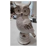 Distressed White Ceramic Owl Figurine 12" ï¿½7"