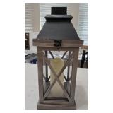 17.5"ï¿½7" Rustic Wooden Candle Lantern ,Dark Metal