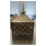 15.5"ï¿½12"x7" Gold Iron Candle Lantern with Floral