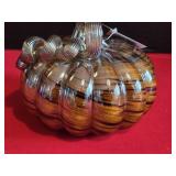 NWT Amber and Black Swirled Glass Pumpkin