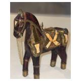 Antique Hand Carved Wooden Horse Hammered with
