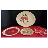 Floral Glass Platter & (3) Glass Christmas Plates
