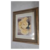 Matted and Framed Yellow Cream Colored Roses