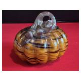 NWT Amber and Black Swirled Glass Pumpkin