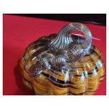 NWT Amber and Black Swirled Glass Pumpkin
