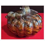 NWT Amber and Black Swirled Glass Pumpkin