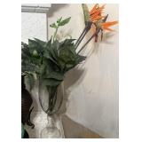 30ï¿½ Glass Footed Vase Holding Faux Green Foliage