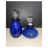 (2) Cobalt Blue Hand-blown Art Glass Perfume