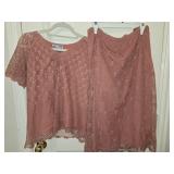 Coral Pink Crocheted Two-piece Top and Skirt Set