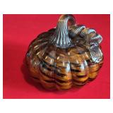 NWT Amber and Black Swirled Glass Pumpkin