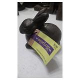 Dark Rustic Cast Iron Rabbit Figurine Labeled