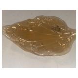 Murano Glass Leaf Shape Dish 9" Gold