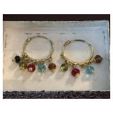 Gold Toned Hoop Earrings W/ Multicolored Dangling