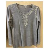 Sz L Metro 7 Sweater Silver Sequin and Bead