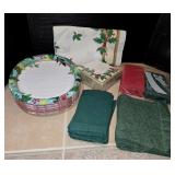 Oblong Christmas Plates, Table Runner w/Matching