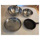 (2) Stainless Bowls, Heavy Round Metal Pan & M