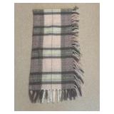 Pink and Grey Plaid Woven Scarf with Fringe Edges