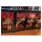 VTG Four Panel Folding Screen 74.5"x39"  W/Red