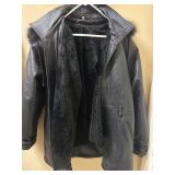 Sz XL Mid Length Leather Coat Push Fur Trimmed