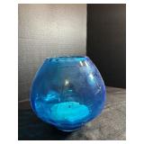Blue Hand-blown Glass Globe/Fish Bowl Vase