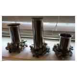 Set of (3) Cylindrical Silver-colored Metal Candle