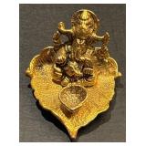 Lord Ganesh Idol Ganesha on Leaf With Diya Hand