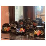 (6) Sets Arcoroc Directoire Black Floral Cups &