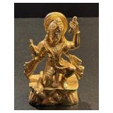Gold Tone Brass Statue of Lord Hanuman 7"Carrying