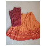 Long Orange Draw String Waist Skirt &Red