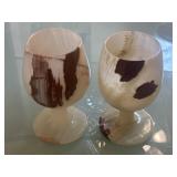 (2) 5" Hand-carved Natural White Onyx Wine Goblets