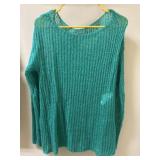 Sz M Green Open Knit Crewneck Sweater