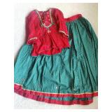 Green & Red Patterned Skirt/ Blouse Set Size SM