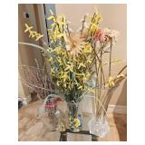 (3) Glass Vases w/Faux Floral Arrangements