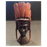 VTG 13" Hand Carved Wooden Tribal Head Sculpture