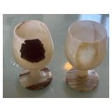 (2) 5" Hand-carved Natural White Onyx Wine Goblets