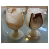 (2) 5" Hand-carved Natural White Onyx Wine Goblets