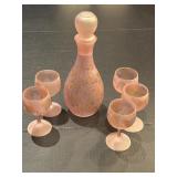 FIDENZA MCM NOUVEAU FROSTED GLASS DECANTER AND 5
