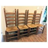 VINTAGE set of 4 ladder back oak chairs with rush