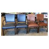 4pc brown and blue leather chairs, NO SHIPPING