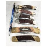 asorted folding knives: Uncle Henry Schrade, Buck