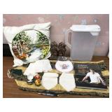 household lot: bookends, handcrafted pillow,