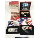 14pc folding knives: America, some in boxes or